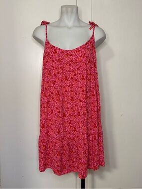 Wild Fable Pink Floral Rayon Tiered Tie Strap Mini Dress